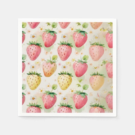 Serviette En Papier Fête d'anniversaire motif aux fraises mignonnes (Devant)