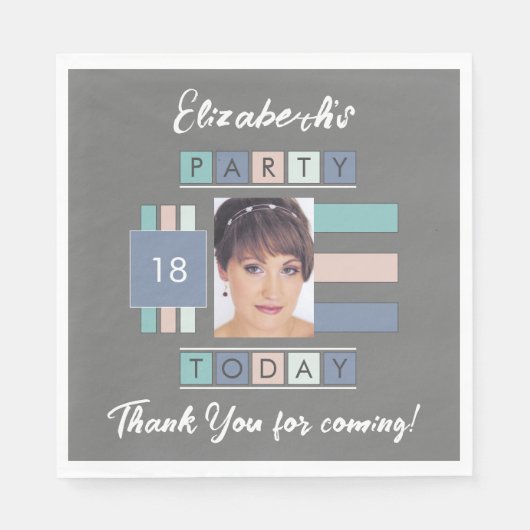 Serviette En Papier fête d'anniversaire n'importe quel âge photo gris  (Devant)