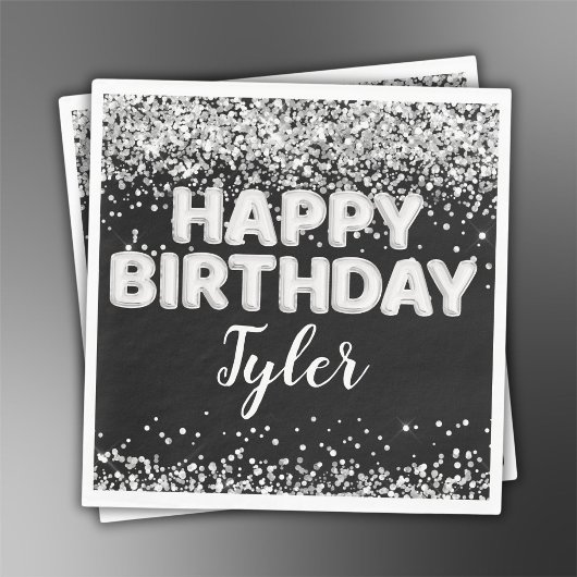 Serviette En Papier Fête d'anniversaire noir et blanc