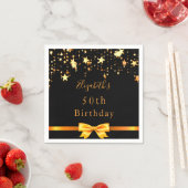 Serviette En Papier fête d'anniversaire noir étoiles d'or moderne mono (En situation)