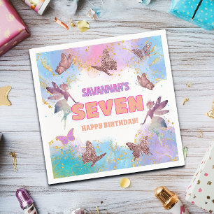 Serviette En Papier Fête d'anniversaire papillons fée or paillettes 7 