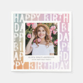 Serviette En Papier Fête d'anniversaire pastel moderne en arc-en-ciel  (Devant)