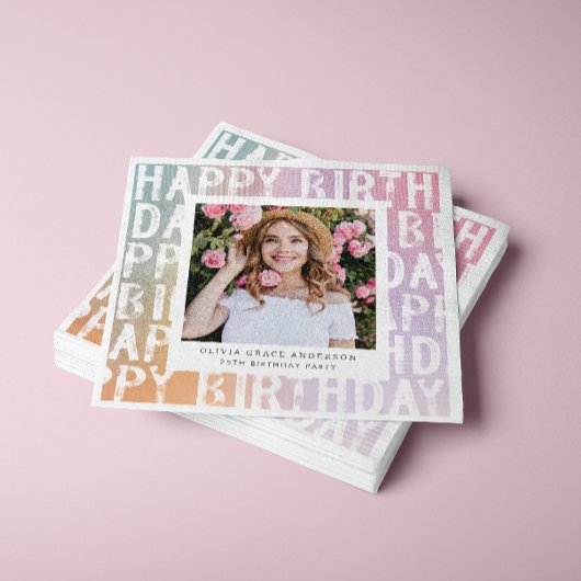 Serviette En Papier Fête d'anniversaire pastel moderne en arc-en-ciel 