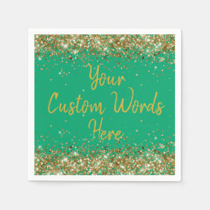 Serviette En Papier Fête d'anniversaire personnalisée en vert et or