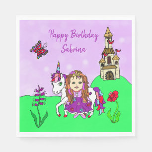Serviette En Papier Fête d'anniversaire personnalisée Licorne et Princ