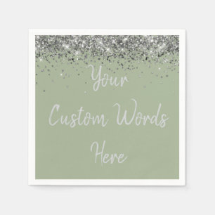 Serviette En Papier Fête d'anniversaire personnalisée vert sauge et pa