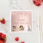 Serviette En Papier fête d'anniversaire photo personnalisée rose or pa (En situation)