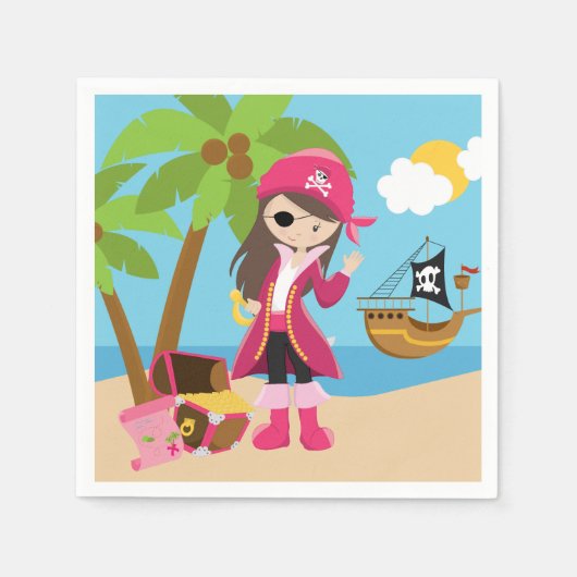 Serviette En Papier Fête d'anniversaire Pirate Rose (Devant)