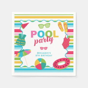 Serviette En Papier Fête d'anniversaire Piscine Colorée Été Enfants Mi