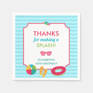 Serviette En Papier Fête d'anniversaire Piscine Merci Splash Coloré En