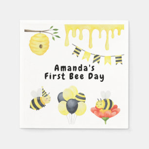 Serviette En Papier Fête d'anniversaire premier jour de l'abeille aqua