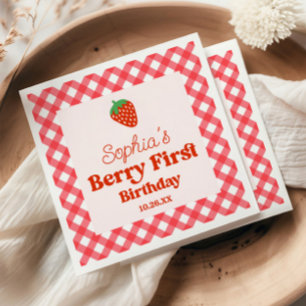 Serviette En Papier Fête d'anniversaire première 1ère Strawberry Rouge