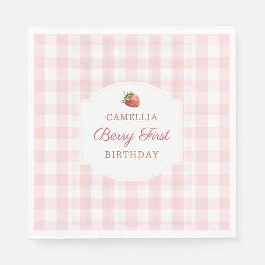 Serviette En Papier Fête d'anniversaire rose à carreaux de fraise Berr (Devant)