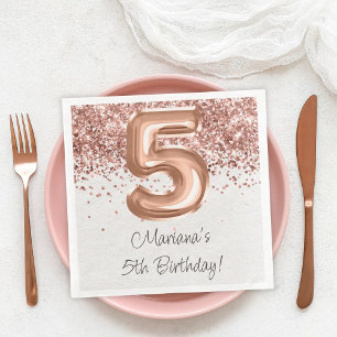 Serviette En Papier Fête d'anniversaire Rose Gold 5 ans
