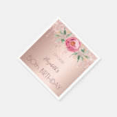 Serviette En Papier Fête d'anniversaire rose gouttes d'or rose floral (Coin)