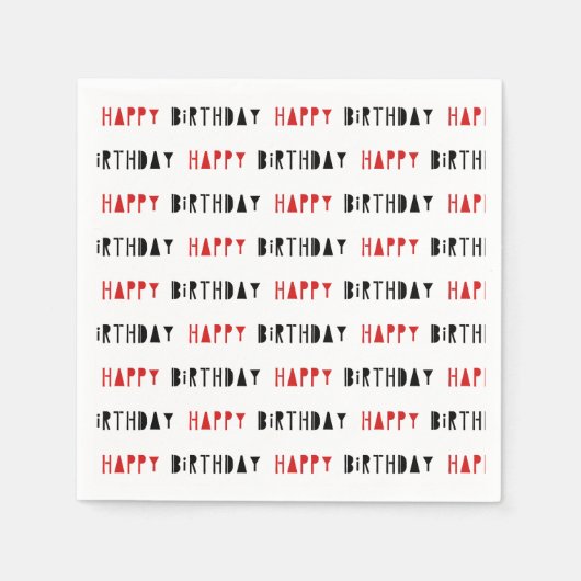 Serviette En Papier Fête d'anniversaire rouge et noir heureux (Devant)