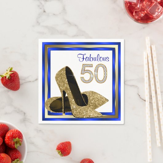 Serviette En Papier Fête d'anniversaire Royal Blue and Gold (En situation)