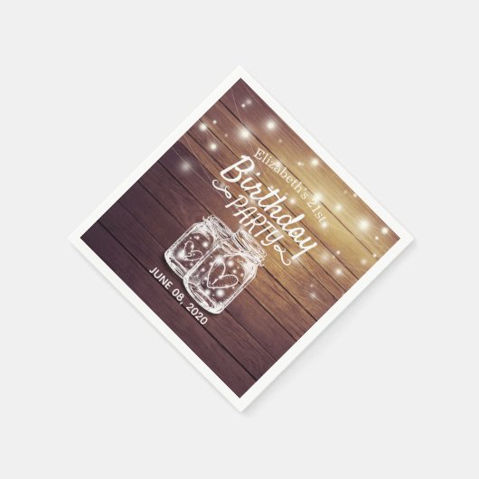 Serviette En Papier Fête d'anniversaire Rustic Wood Mason Jar String l (Coin)