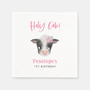 Serviette En Papier Fête d'anniversaire Rustique de vache rose