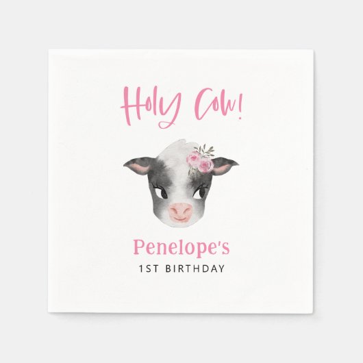 Serviette En Papier Fête d'anniversaire Rustique de vache rose (Devant)