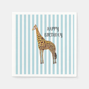 Serviette En Papier Fête d'anniversaire Safari Girafe Rayure Bleue