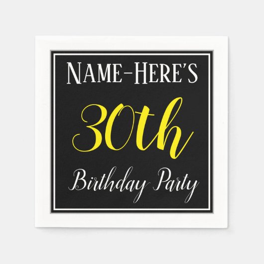 Serviette En Papier Fête d'anniversaire simple, 30ème avec nom personn (Devant)