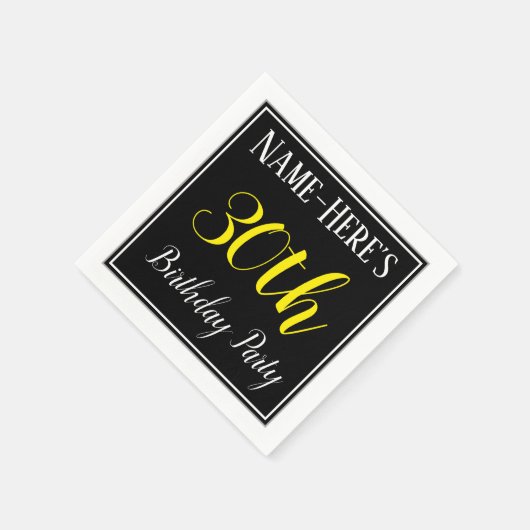 Serviette En Papier Fête d'anniversaire simple, 30ème avec nom personn (Coin)