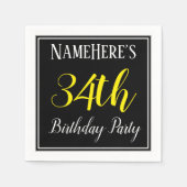 Serviette En Papier Fête d'anniversaire simple, 34e avec nom personnal (Devant)