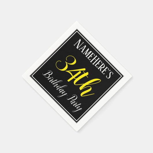 Serviette En Papier Fête d'anniversaire simple, 34e avec nom personnal (Coin)