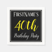 Serviette En Papier Fête d'anniversaire simple, 40e avec nom personnal (Devant)