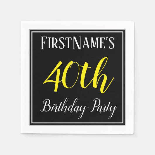 Serviette En Papier Fête d'anniversaire simple, 40e avec nom personnal (Devant)