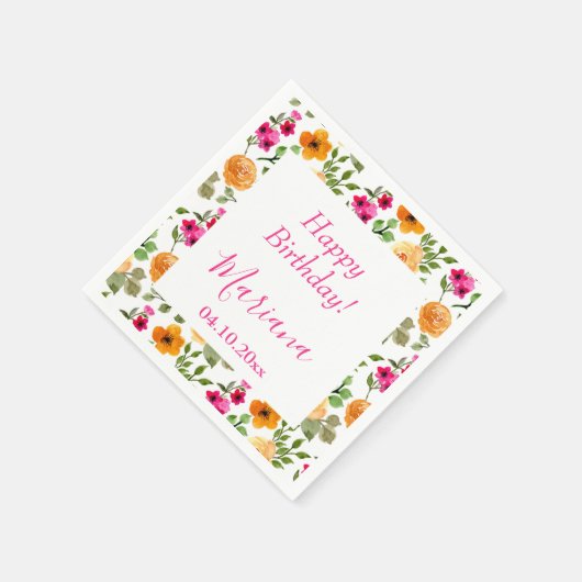 Serviette En Papier Fête d'anniversaire simple rose orange (Coin)