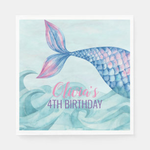 Serviette En Papier Fête d'anniversaire sirène aquarelle