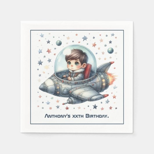 Serviette En Papier Fête d'anniversaire sur le thème de l'espace pour (Devant)