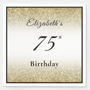 Serviette En Papier Fête d'anniversaire sur mesure noir et or 75 ans