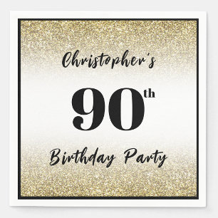 Serviette En Papier Fête d'anniversaire sur mesure noir et or 90 ans