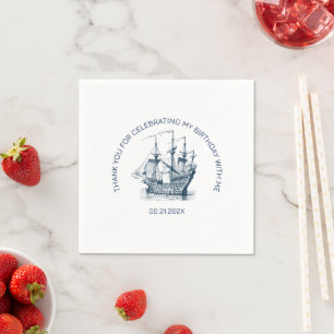 Serviette En Papier Fête d'anniversaire sur un bateau vintage bleu sur