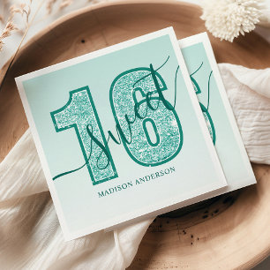 Serviette En Papier Fête d'anniversaire Sweet 16 écriture pailletée Aq