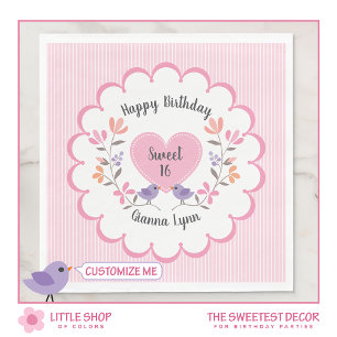 Serviette En Papier Fête d'anniversaire Sweet 16 florale rose personna