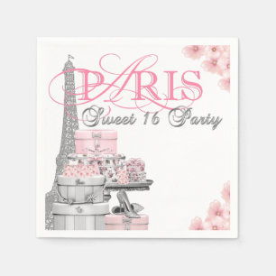 Serviette En Papier Fête d'anniversaire Sweet 16 Paris Rose
