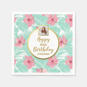 Serviette En Papier Fête d'anniversaire Tropical Floral Luau Feuilles 
