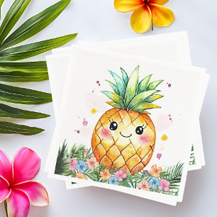 Serviette En Papier Fête d'anniversaire tropicale florale à l'ananas A