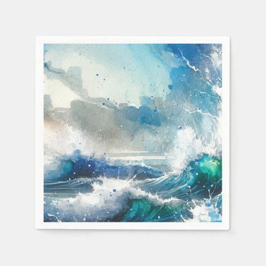 Serviette En Papier Fête d'anniversaire Vagues d'aquarelle Splash d'ea (Devant)