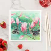 Serviette En Papier Fête dans le jardin ! Papillons sur fleurs roses (En situation)