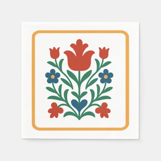 Serviette En Papier Fête d'art populaire floral Heart & Petal (Devant)