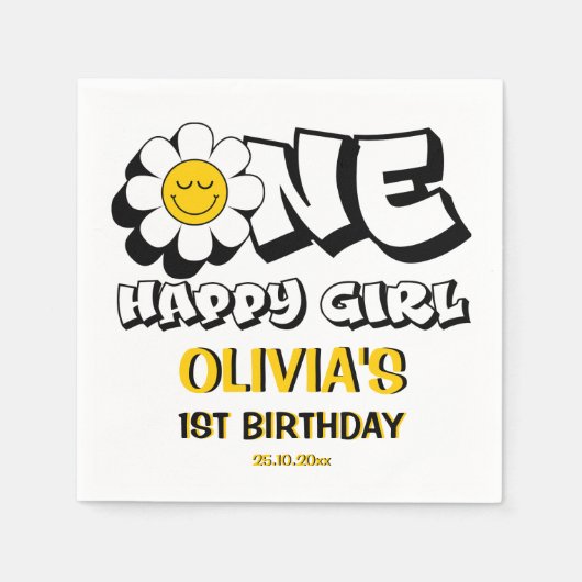 Serviette En Papier Fête de 1er anniversaire d'une fille heureuse (Devant)