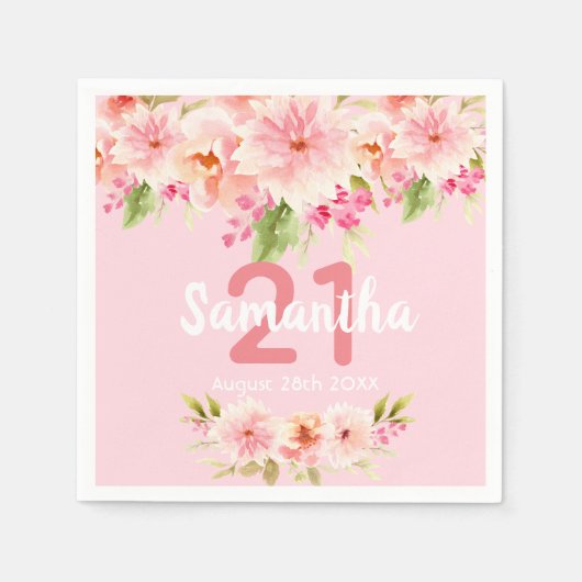 Serviette En Papier fête de 21e anniversaire coral dahlia fleurs rose (Devant)