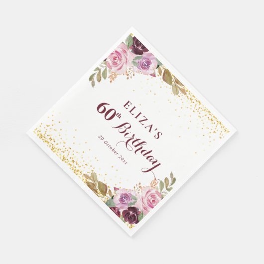 Serviette En Papier Fête de 60e anniversaire de floraison violette (Coin)