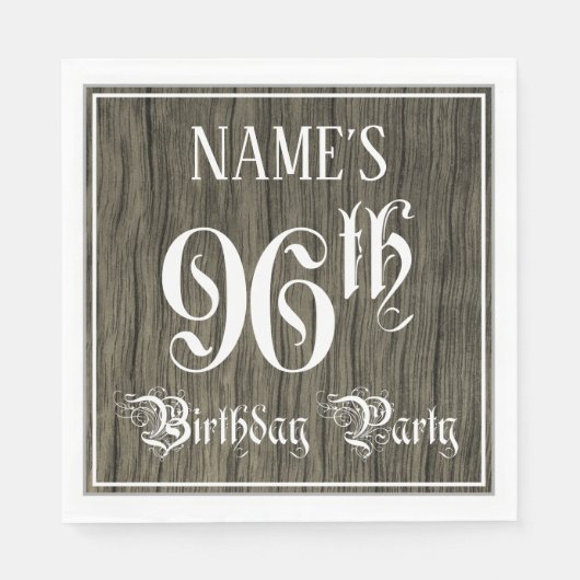 Serviette En Papier Fête de 96e anniversaire — Script fantaisie, Faux (Devant)