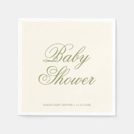 Serviette En Papier Fête de Baby Shower Classique Simple Ivoire Vert S